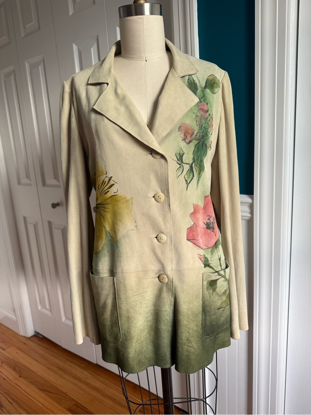 Women's Nigel Preston & Knight Hand-Painted Floral Suede Jacket -